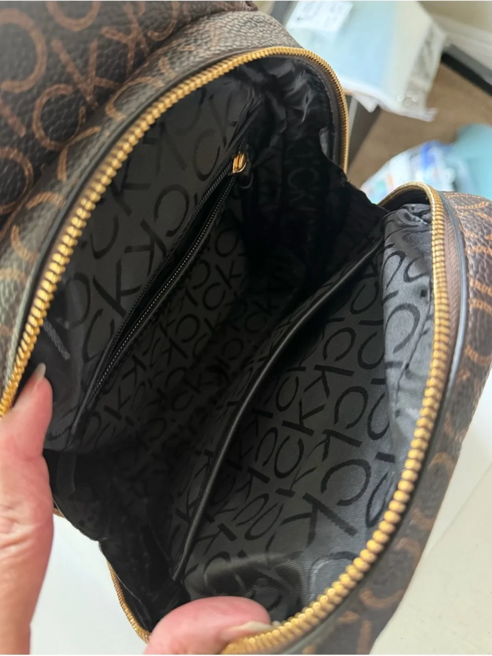 Calvin Klein Brown Monogram backpacks Belt Bag with Black Strap - Picture 8 of 12